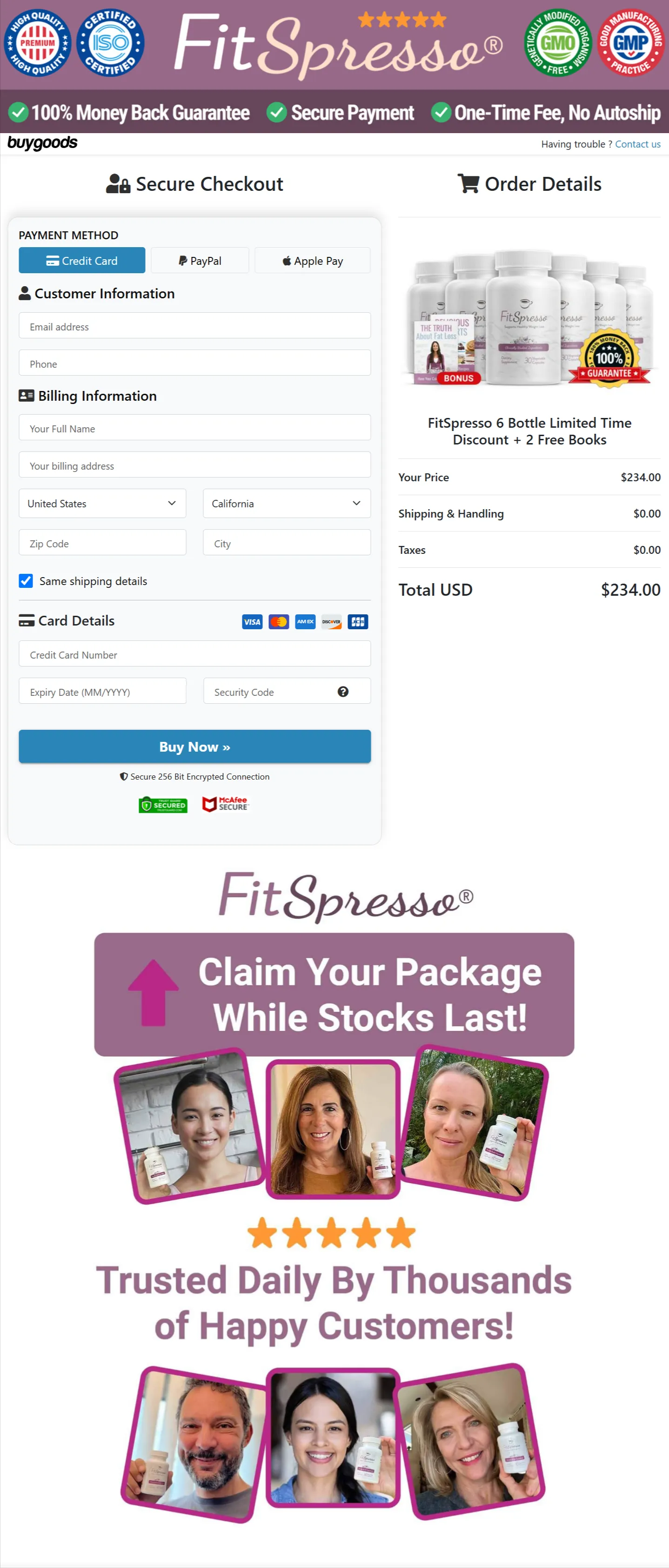 FitSpresso checkout page